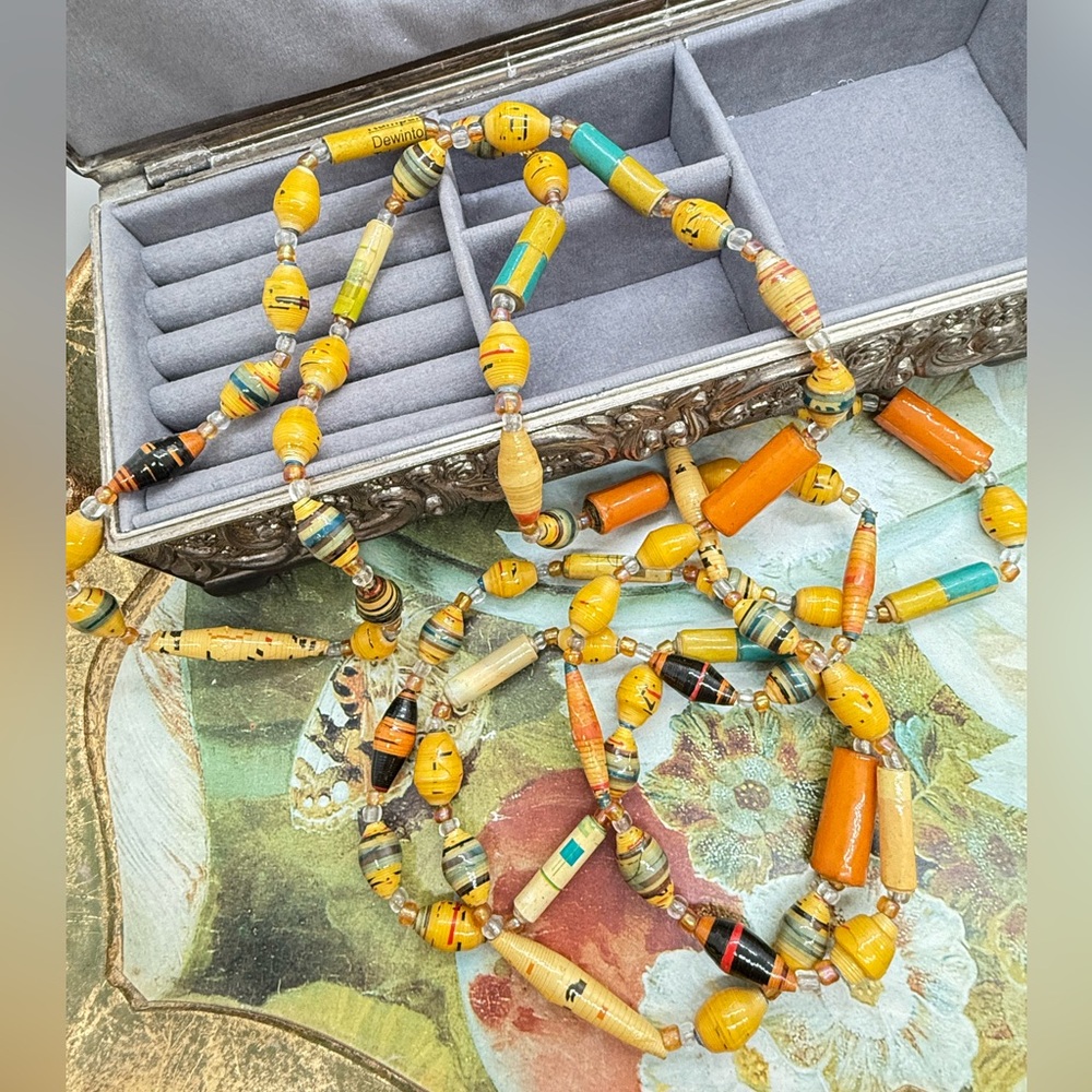Vintage Colorful Paper Bead Necklace